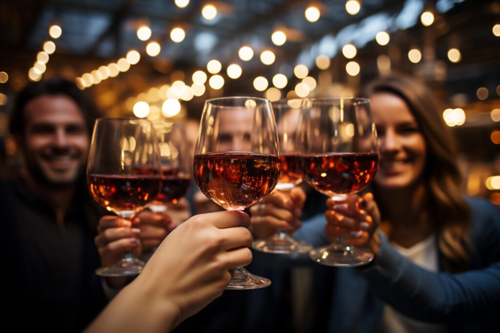 Un groupe de personne tenant un verre de vin