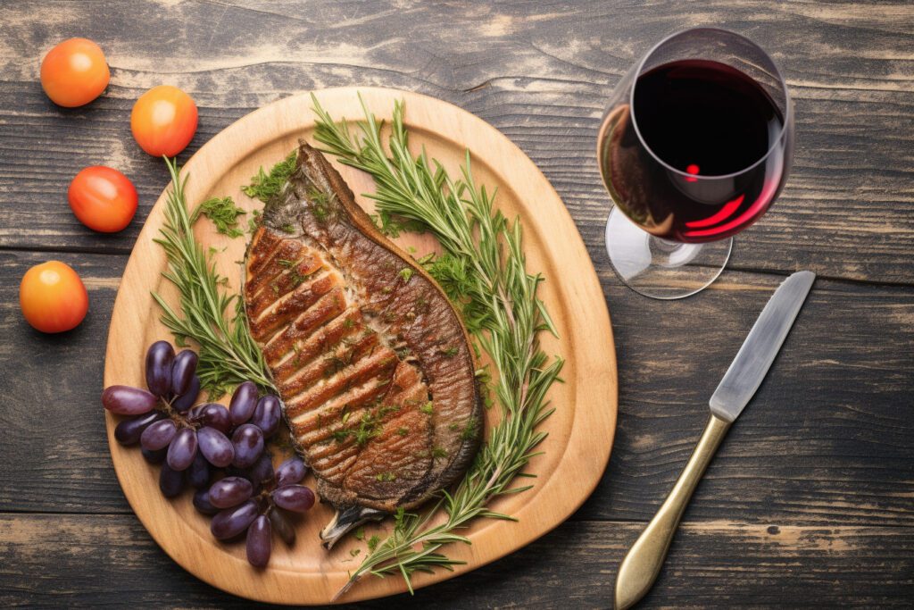 Un verre de vin rouge et un plat délicieux