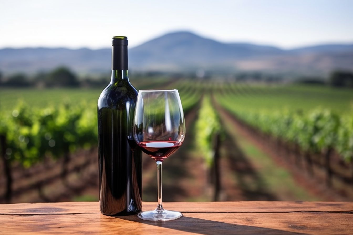 Une bouteille de vin dans une vigne
