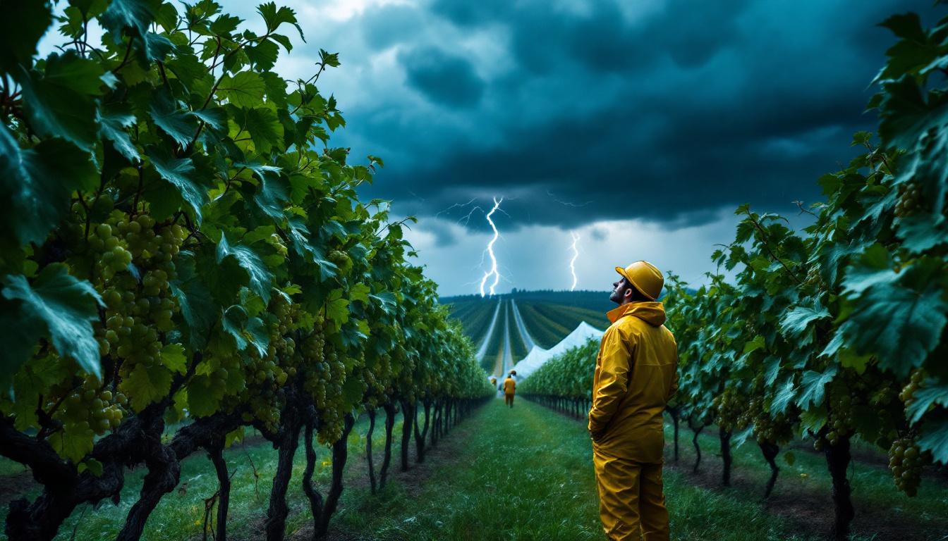 découvrez comment les viticulteurs se préparent à affronter les tempêtes de grêle qui menacent leurs récoltes. un seul grêlon peut détruire une grappe entière, mettant en péril leur production. plongez dans l'univers des stratégies de protection et d'anticipation face aux aléas climatiques.